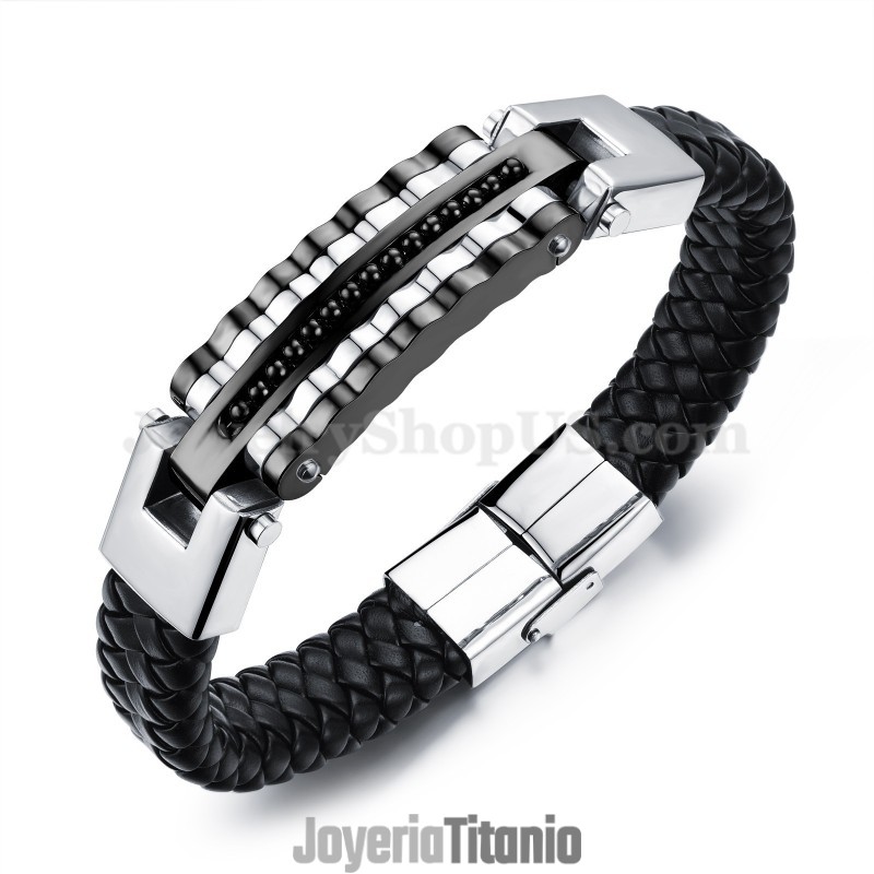 Elegante Pulsera De Cuero Y Titanio Para Hombre C993 Elegante Pulsera De Cuero Y Titanio Para Hombre C993