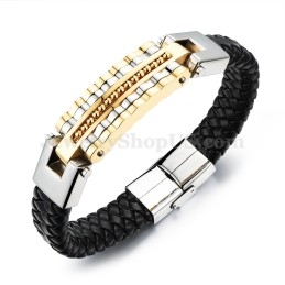 Elegante Pulsera De Cuero Y Titanio Para Hombre C993