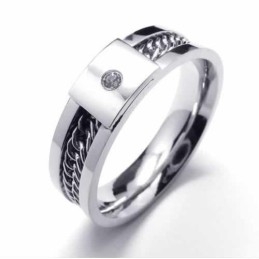 Anillo De Corte De Titanio Con Incrustaciones De Diamantes De 6 Mm