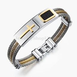 Pulsera De Titanio Con Cruz De Oro Para Hombre C785