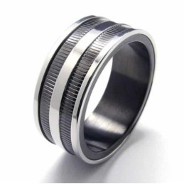 Anillo De Titanio Negro De 8 Mm Con Dos Ranuras