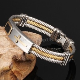 Pulsera De Titanio Con Cruz De Oro Para Hombre C785