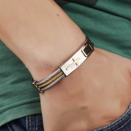 Pulsera De Titanio Con Cruz De Oro Para Hombre C785