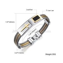Pulsera De Titanio Con Cruz De Oro Para Hombre C785