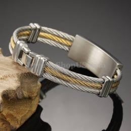 Pulsera De Titanio Con Cruz De Oro Y Plata Para Hombre C759