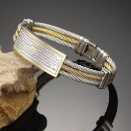 Pulsera De Titanio Con Cruz De Oro Y Plata Para Hombre C759