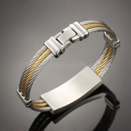 Pulsera De Titanio Con Cruz De Oro Y Plata Para Hombre C759