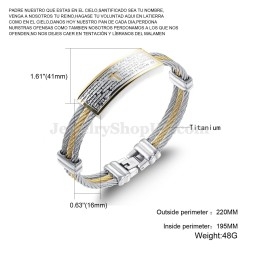 Pulsera De Titanio Con Cruz De Oro Y Plata Para Hombre C759