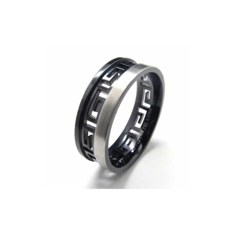 Anillo Giratorio De Titanio Negro De 7 Mm Con Llave Griega Anillo Giratorio De Titanio Negro De 7 Mm Con Llave Griega