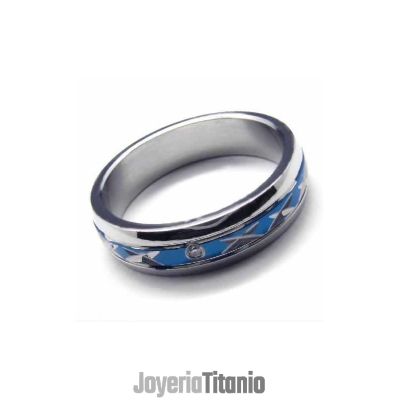 Anillo De Titanio Azul Con Incrustaciones De Diamantes De 5 Mm