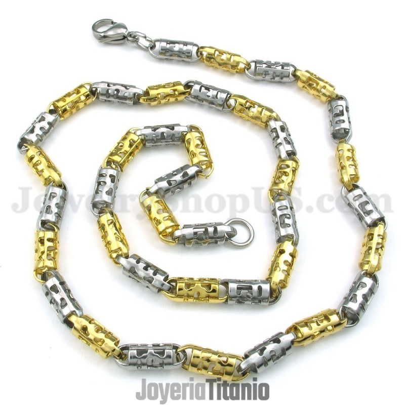 Exquisito Collar De Cadena De Titanio Dorado Para Hombre