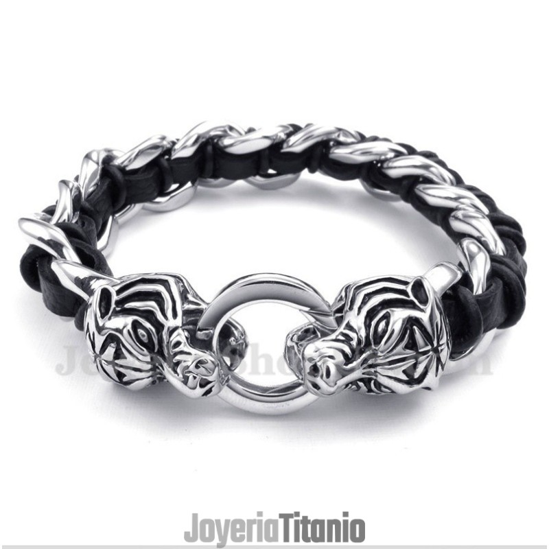 Pulsera De Cuero Con Cabeza De Tigre De Titanio Para Hombre Pulsera De Cuero Con Cabeza De Tigre De Titanio Para Hombre