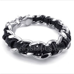 Pulsera De Cuero Con Cabeza De Tigre De Titanio Para Hombre