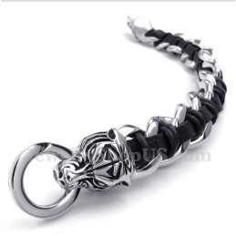 Pulsera De Cuero Con Cabeza De Tigre De Titanio Para Hombre