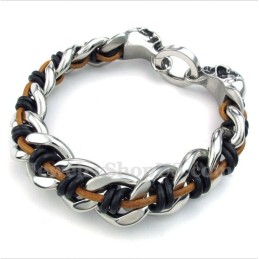 Pulsera De Cuero Con Calavera De Titanio Para Hombre