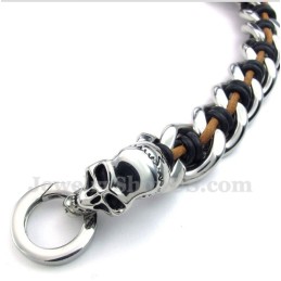 Pulsera De Cuero Con Calavera De Titanio Para Hombre