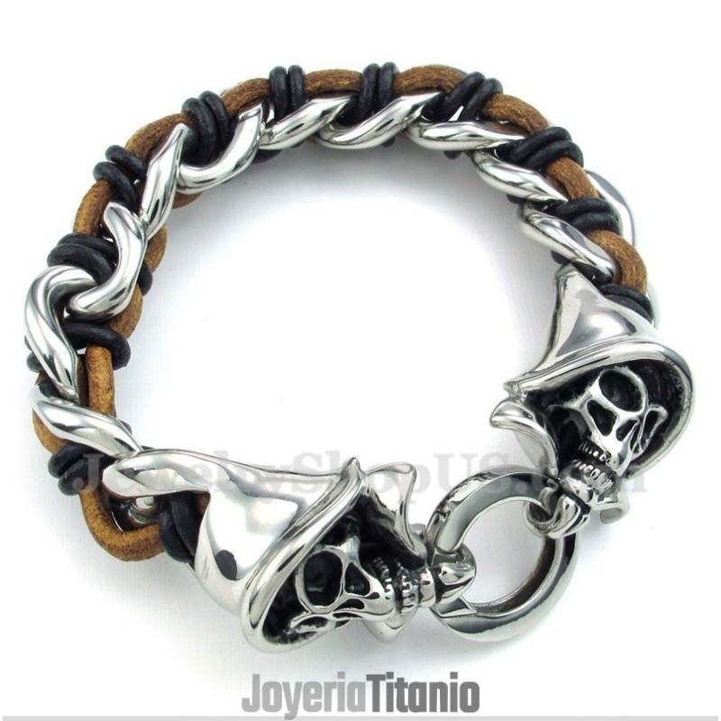 Pulsera De Cuero De Titanio Con La Muerte Para Hombre Pulsera De Cuero De Titanio Con La Muerte Para Hombre