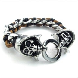 Pulsera De Cuero De Titanio Con La Muerte Para Hombre