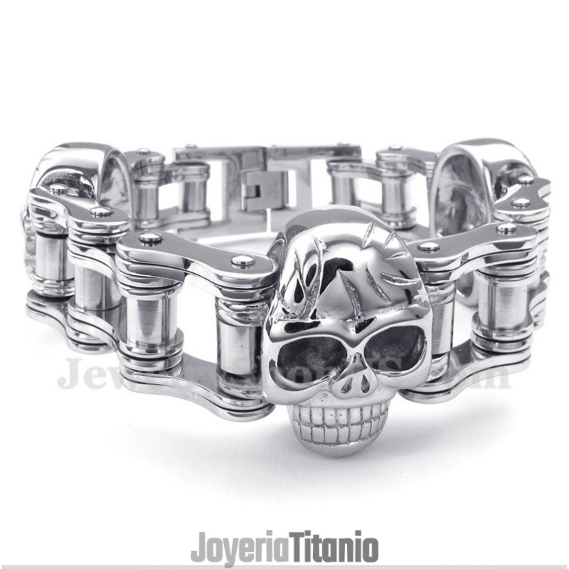 Pulsera De Calavera Con Cadena De Bicicleta De Titanio Para Hombre