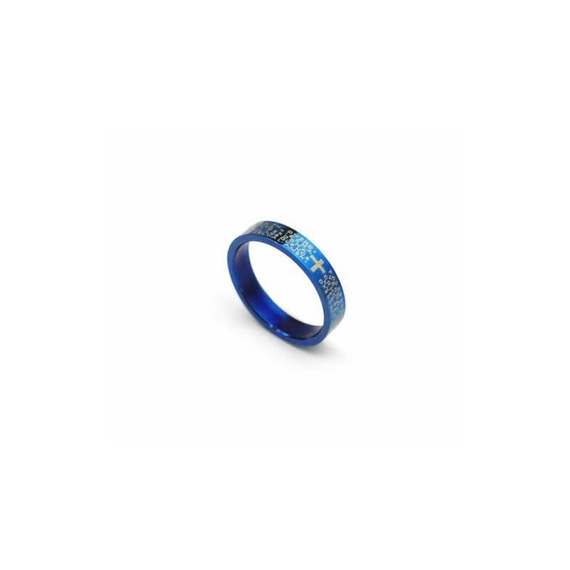 Anillo De Titanio Azul De 4 Mm Con Cruz Bíblica Para Hombre Anillo De Titanio Azul De 4 Mm Con Cruz Bíblica Para Hombre