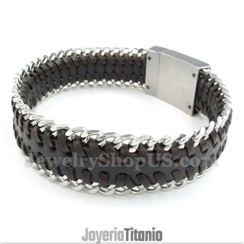 Pulsera De Cuero De Titanio Para Hombre