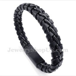 Pulsera De Cuero Negro De Titanio Para Hombre