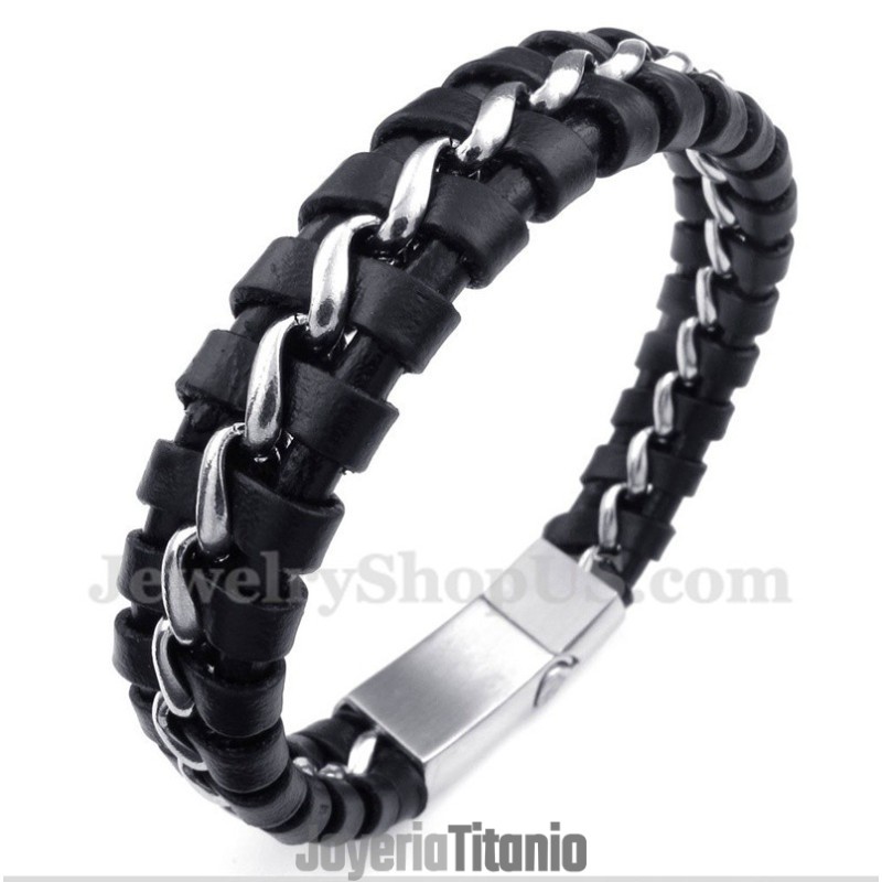 Pulsera De Cuero De Titanio Para Hombre