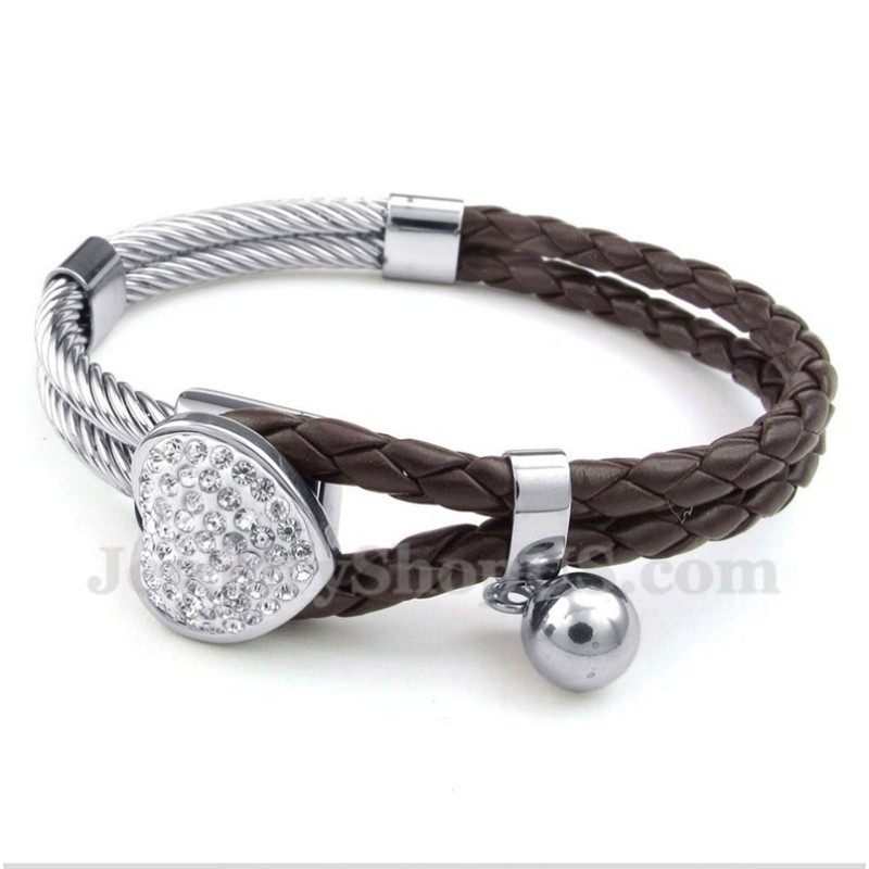 Pulsera De Cuero Y Titanio Con Forma De Corazón Para Hombre Pulsera De Cuero Y Titanio Con Forma De Corazón Para Hombre
