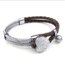 Pulsera De Cuero Y Titanio Con Forma De Corazón Para Hombre