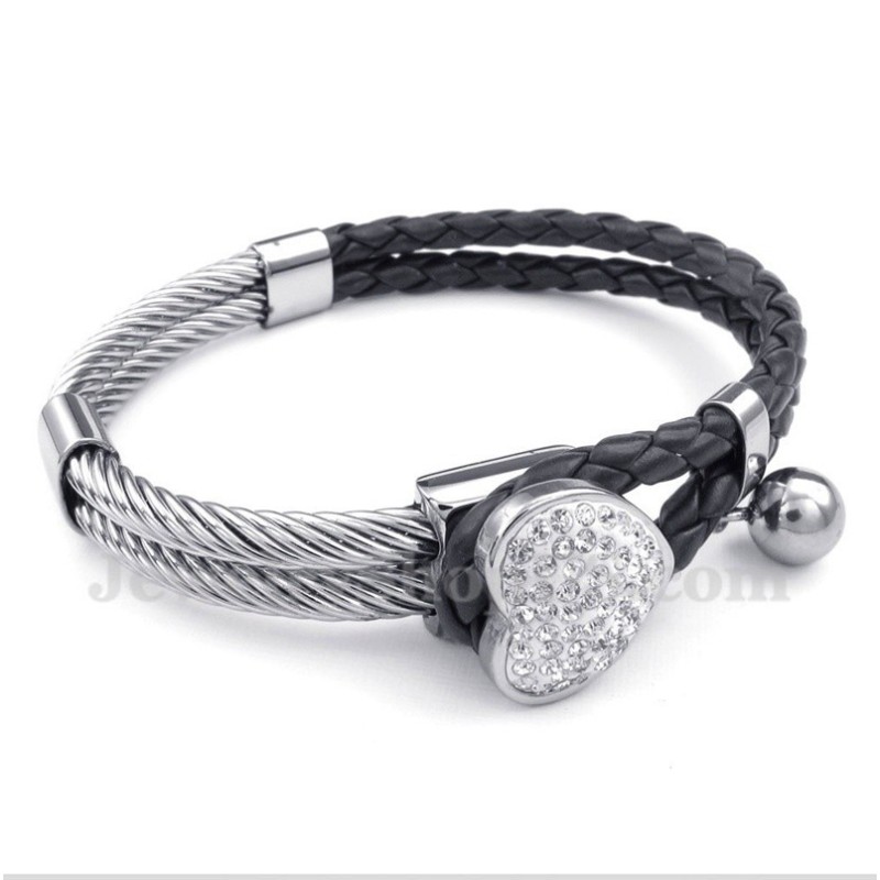 Pulsera De Cuero Y Titanio Con Forma De Corazón Para Hombre Pulsera De Cuero Y Titanio Con Forma De Corazón Para Hombre