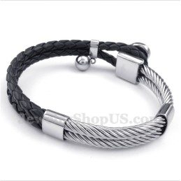 Pulsera De Cuero Y Titanio Con Forma De Corazón Para Hombre