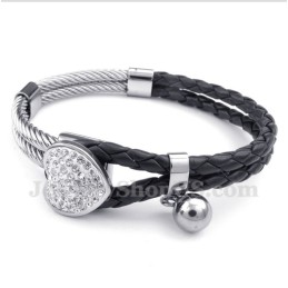 Pulsera De Cuero Y Titanio Con Forma De Corazón Para Hombre