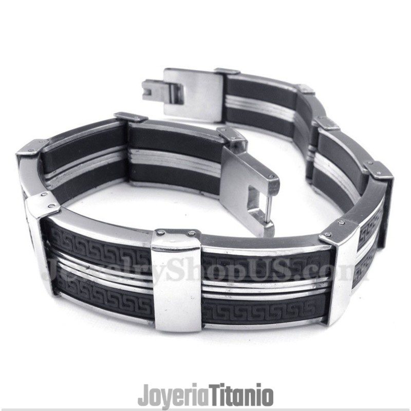 Pulsera De Caucho De Titanio Con Diseño De Meandro Griego Para Hombre Pulsera De Caucho De Titanio Con Diseño De Meandro Griego Para Hombre