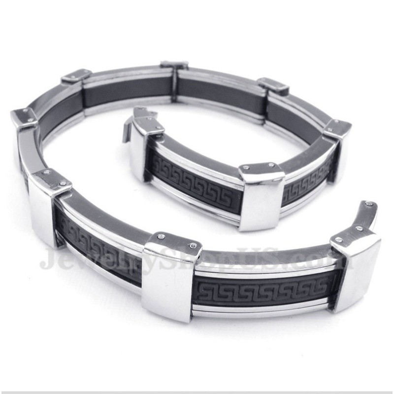 Pulsera De Caucho De Titanio Con Diseño De Meandro Griego Para Hombre