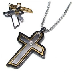 Colgante De Titanio De Tres Piezas Con Cruz De Diamantes