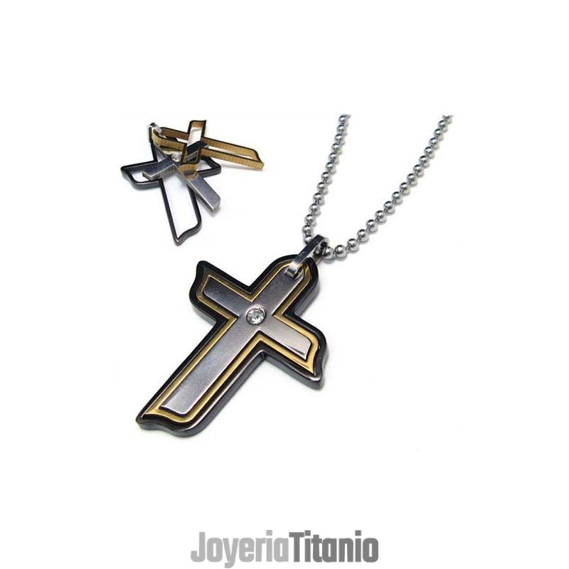 Colgante De Titanio De Tres Piezas Con Cruz De Diamantes