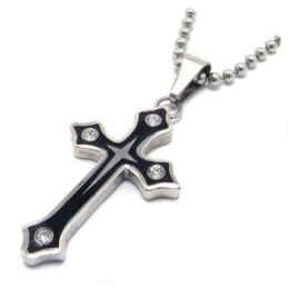Colgante De Titanio Con Cruz De Placa Negra Y Diamantes De Moda