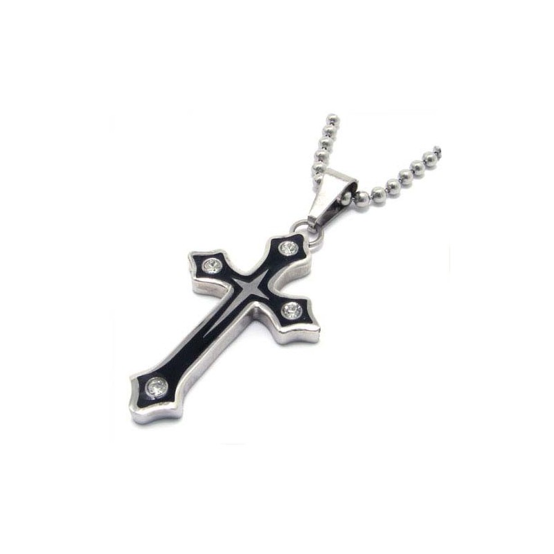 Colgante De Titanio Con Cruz De Placa Negra Y Diamantes De Moda