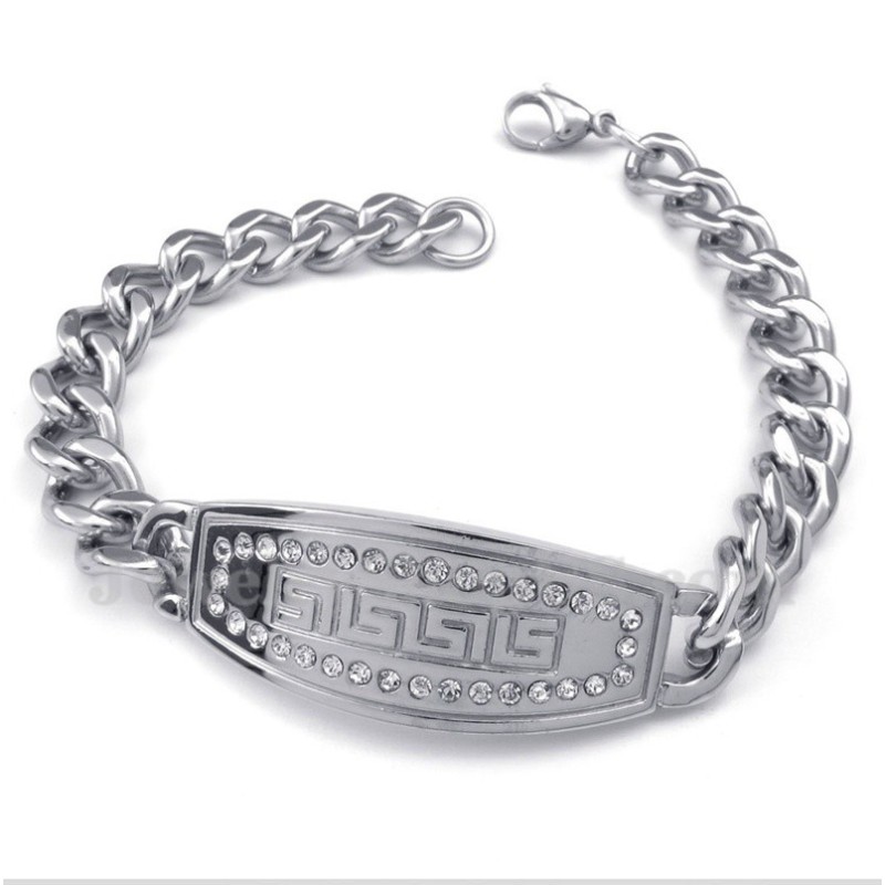 Pulsera De Titanio Con Diseño De Meandro Griego Y Diamantes Para Hombre Pulsera De Titanio Con Diseño De Meandro Griego Y Diamantes Para Hombre