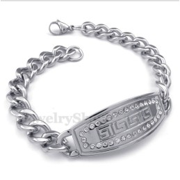 Pulsera De Titanio Con Diseño De Meandro Griego Y Diamantes Para Hombre