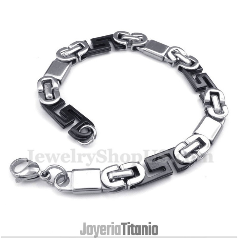 Pulsera De Titanio Negra Con Diseño De Meandro Griego Para Hombre Pulsera De Titanio Negra Con Diseño De Meandro Griego Para Hombre
