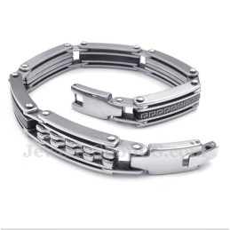 Pulsera De Titanio Negra Con Diseño De Meandro Griego Para Hombre