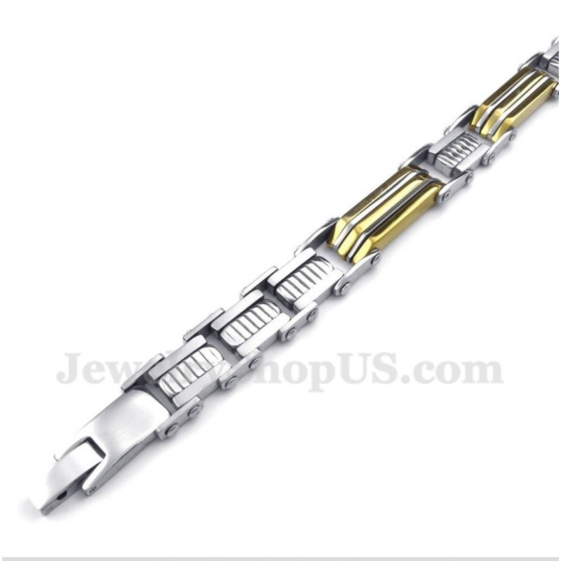 Pulsera Trapezoidal De Titanio Y Oro Para Hombre