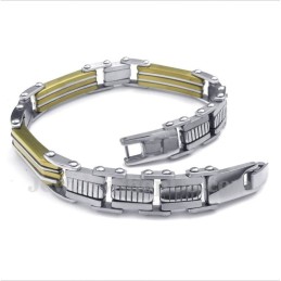 Pulsera Trapezoidal De Titanio Y Oro Para Hombre
