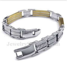 Pulsera Trapezoidal De Titanio Y Oro Para Hombre