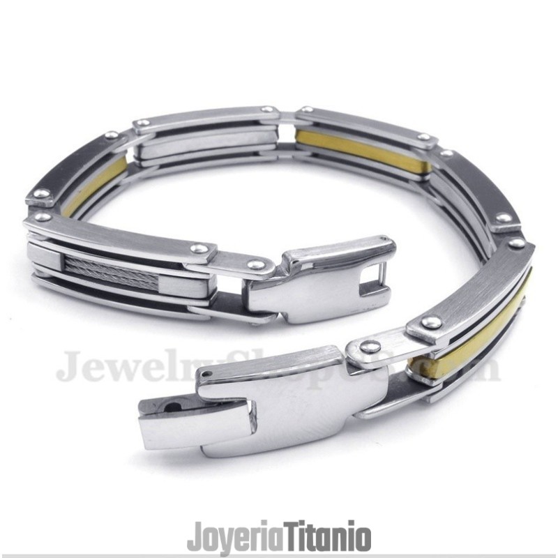 Pulsera De Titanio Y Oro Para Hombre