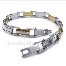 Pulsera Dentada De Titanio Y Oro Para Hombre