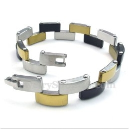Pulsera De Titanio Dorado Y Negro Para Hombre