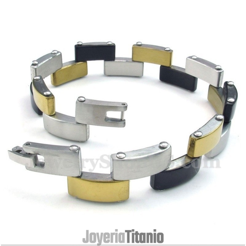 Pulsera De Titanio Dorado Y Negro Para Hombre Pulsera De Titanio Dorado Y Negro Para Hombre