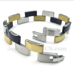 Pulsera De Titanio Dorado Y Negro Para Hombre